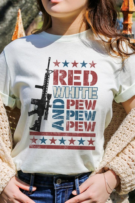 RED WHITE AND PEW PEW TSHIRT PLUS