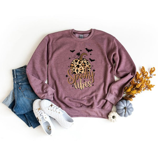 Leopard Spooky Vibes Pumpkin Graphic Sweatshirt