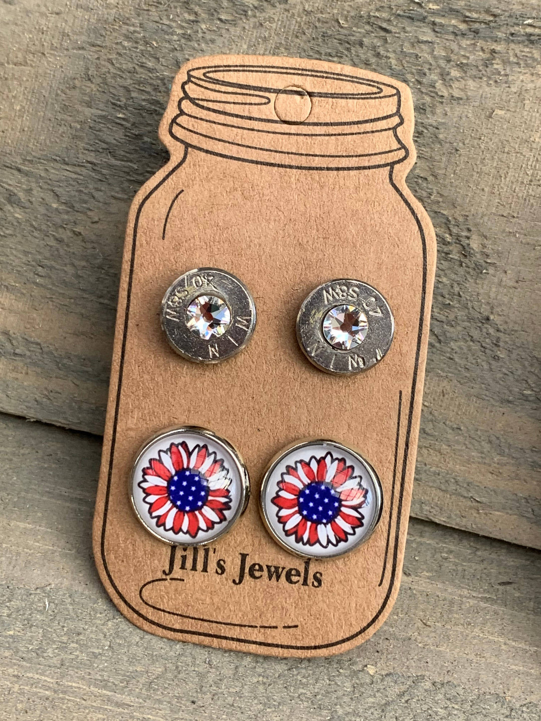 Bullet Earrings Set with Red White and Blue USA Daisy 40