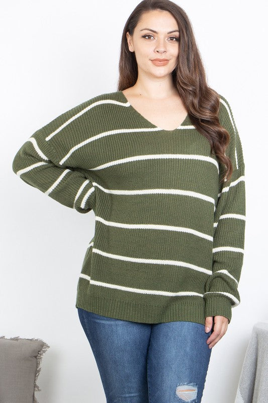 Bara V-Neck Sweater Plus at LovaMe Boutique. 