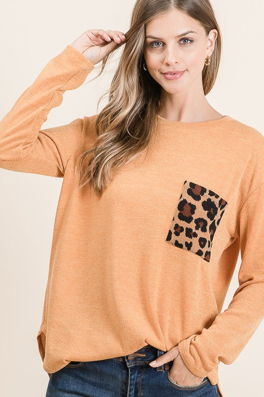 Elii Long-sleeved Leopard Pocket Top