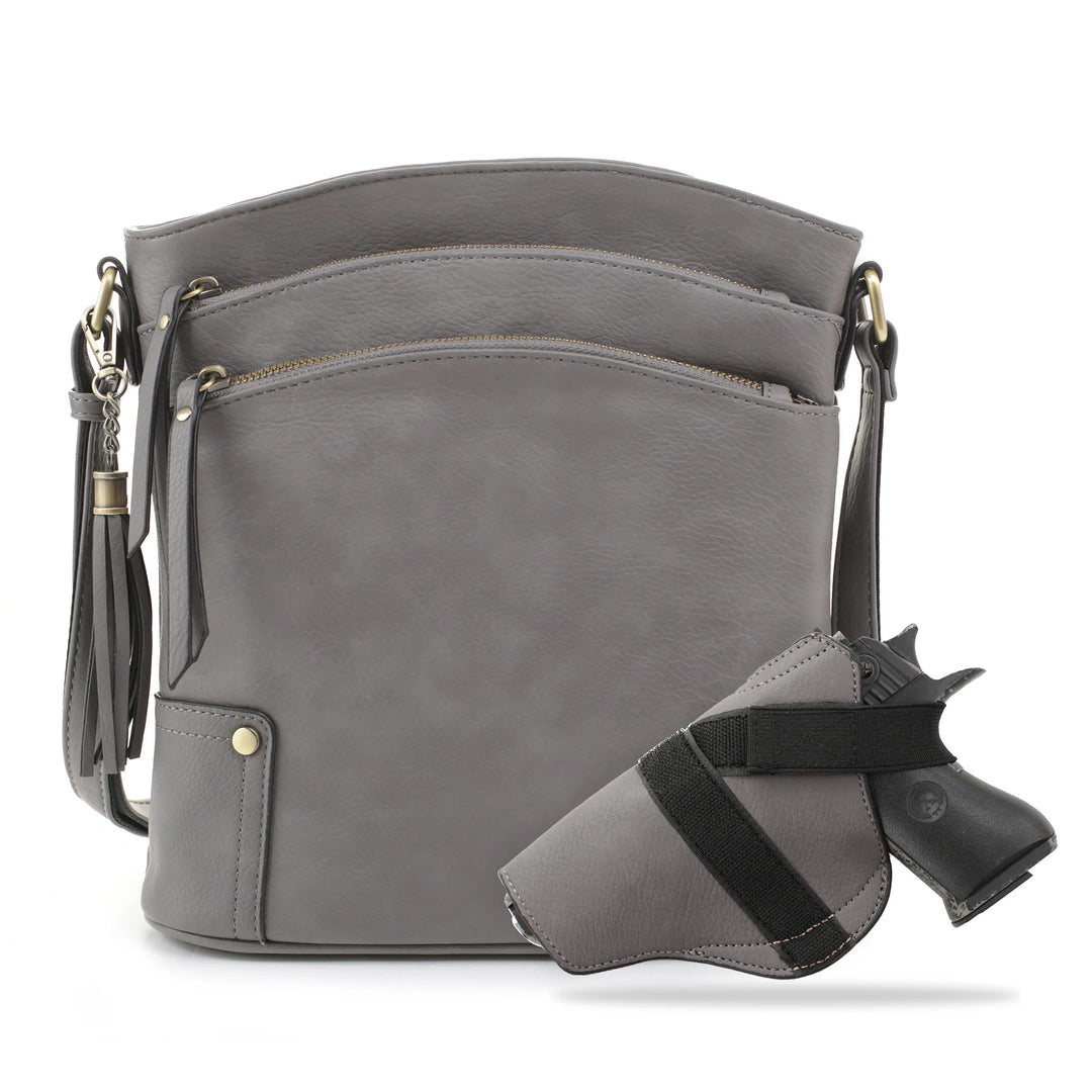 Robin Concealed Carry Crossbody by Jessie James at LovaMe Boutique in grey. 