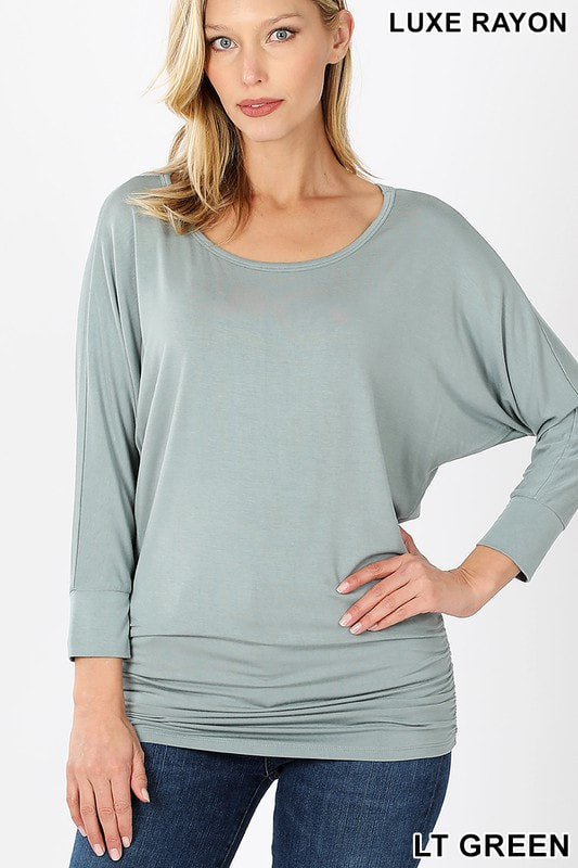 SYDNEY LUXE RAYON BOAT NECK 3/4 SLEEVE TOP