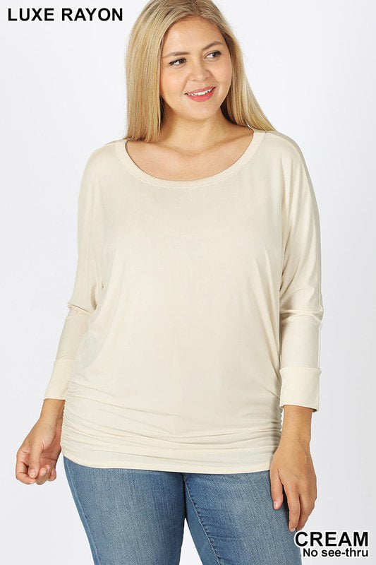 SYDNEY LUXE RAYON BOAT NECK 3/4 SLEEVE TOP