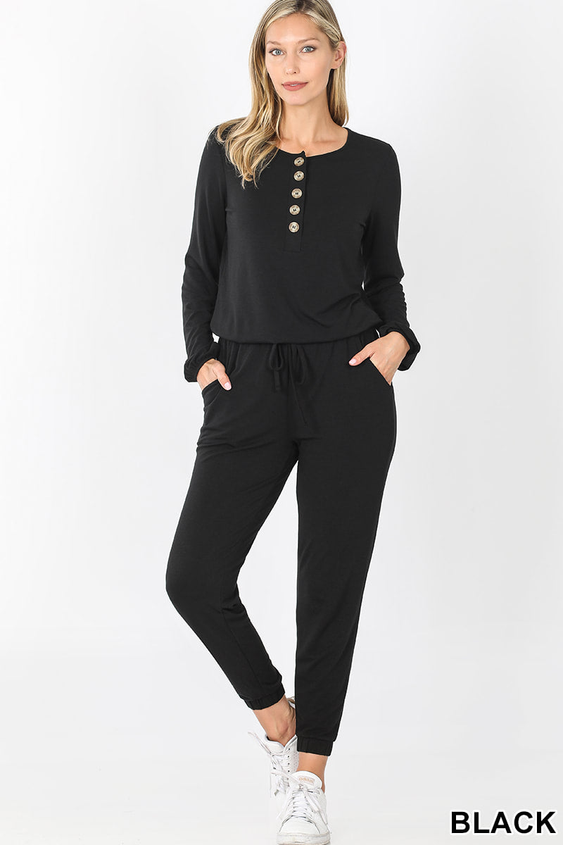 CAYLEE LONG SLEEVE JOGGER JUMPSUIT WITH POCKETS