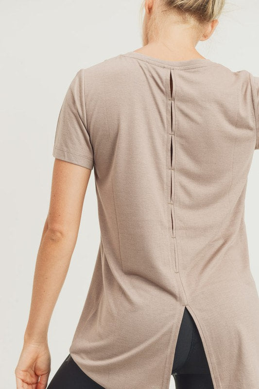 Violet Athleisure Shirt with Ventilated Hi-Lo Back in Mushroom